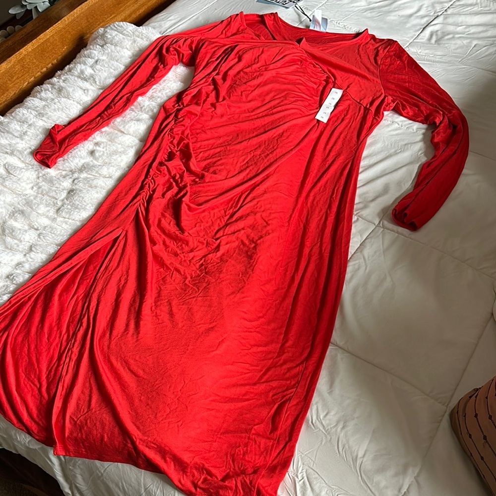 Future Collective Red Ruched Cutout Maxi Dress 1X - Picture 3 of 8